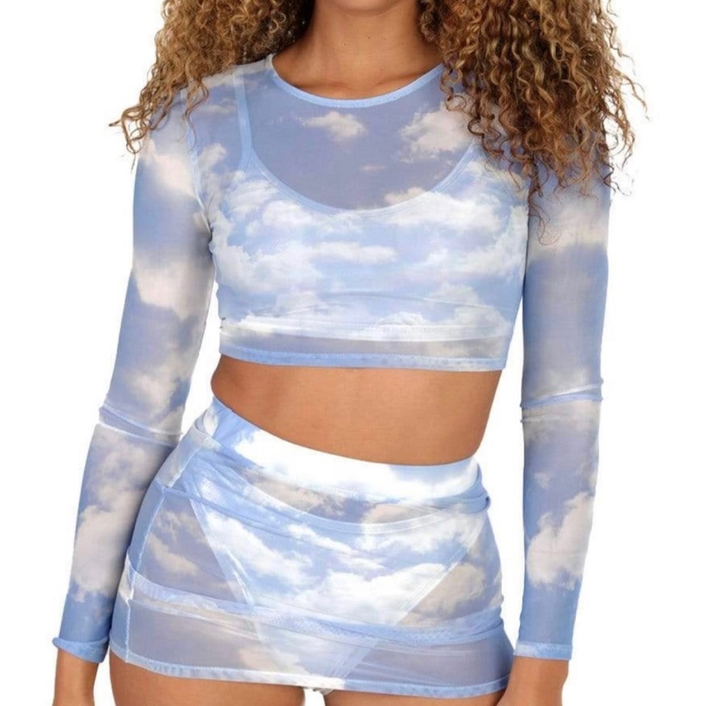 iHeartRaves Cloud Mesh Festival Skirt Set
